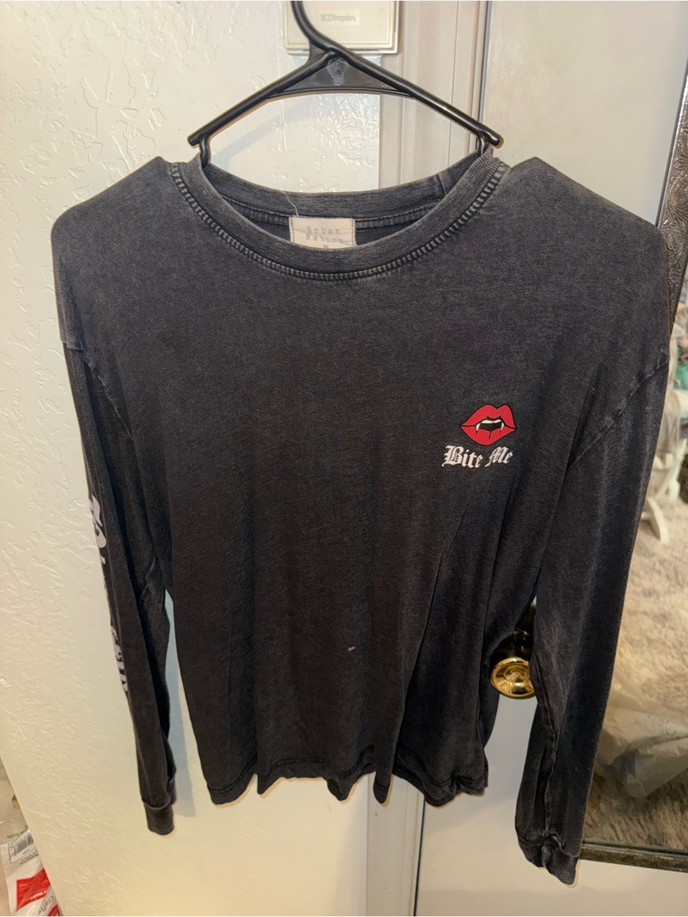 Black 'Bite Me' Long Sleeve Tee